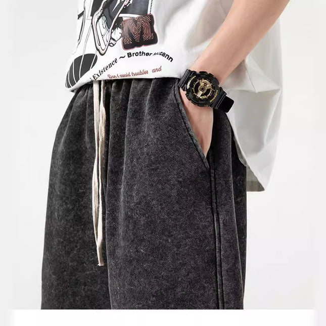 Foreign trade European code wash old shorts 300G heavy cotton fashion brand retro five-point pants men's summer casual pants