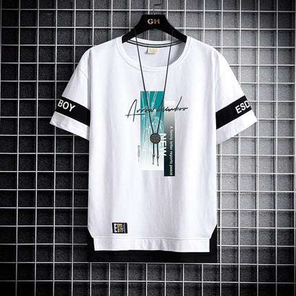 Boys' Short-Sleeve T-Shirt Trendy Brand Men's Clothing Live Broadcast for Middle School Students and Older Children Summer Half-Sleeve Youth Clothing for Ages 12-18