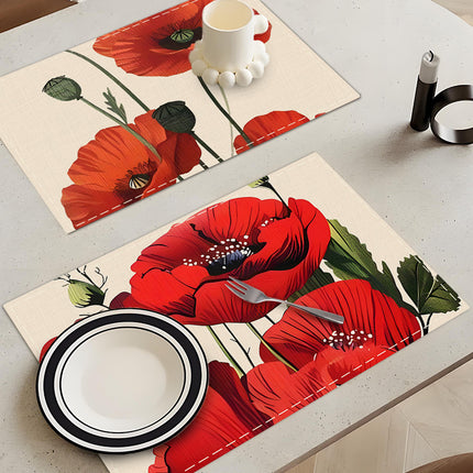 Amazon's New Poppy Linen Table Flag Digital Printing Insulation Mat Household Western Place Mat Student Bowl Mat Wholesale