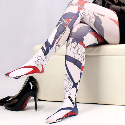 Cross-border thin printed pantyhose spring and autumn versatile butterfly wild abstract retro stockings women's socks anti-snagging wholesale
