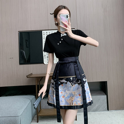 Summer Style Qianli Jiangshan Short Horse-Faced Skirt for Daily Commuting Girls to Wear in National Style, New Chinoiserie and Elegant