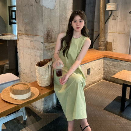 Korean Style Slimming Fresh Green Vest Dress Women's Summer 2025 New Mid-Length Casual Loose Skirt