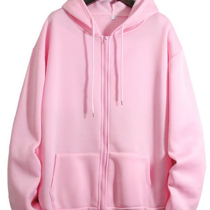 Amazon Aliexpress Cross-Border European and American Clothing 2025 Autumn and Winter Velvet Zipper Loose Pure Color Hooded Sweatshirt for Women