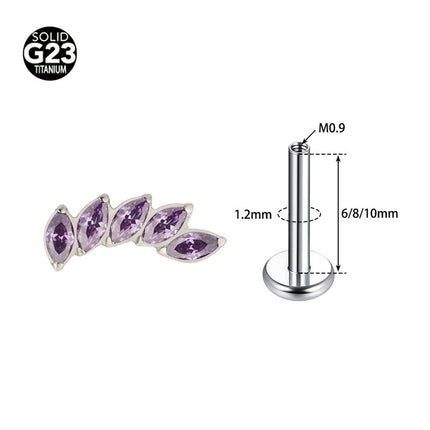 F-136 titanium alloy multicolor stitching zircon horse eye five zirconium earnail lip nail ear bone nail piercing jewelry wholesale