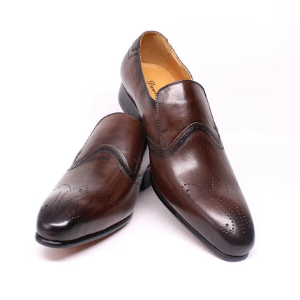 Loafers Men's Low-Cut Buckle Carved Leather Shoes Men's Pointed Toe European and American Trendyy Slip-On Men's Shoes Shoes Men