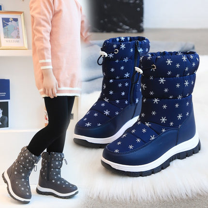 2026 Winter New Children's Snow Boots Snowflake High-Top Cute Fashionable Cotton Shoes Casual Soft Sole Warm