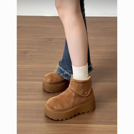 Women's Thick-Soled Snow Boots 2025 Winter New Style Fleece-Lined Warm Birkenstock Cotton Shoes Northeast Short Suede Rubber Mori Girl