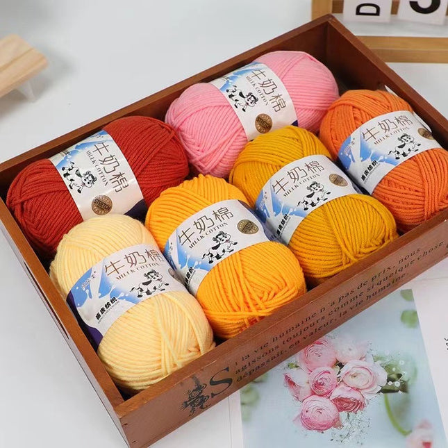 Five-Strand Milk Cotton Yarn Wholesale Medium-Thick Yarn Crochet Doll Shoes Scarf DIY Knitting Material Kit Crochet