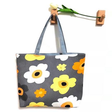 Korean Style Simple Cartoon Canvas Bag for Women, Cross-Border Large-Capacity Commuting Versatile Shoulder Tote Bag for Women