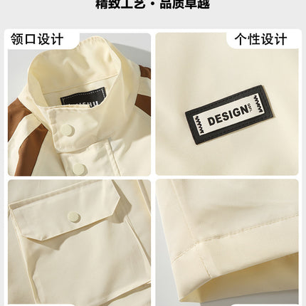 WASSUP NETS Lapel Tooling Coat Boys Spring and Autumn Jacket Top Teenager Outdoor Jacket