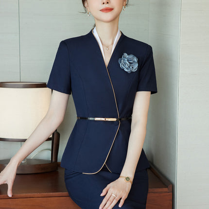 High-end beauty salon beautician suit women's short-sleeved fashion temperament hotel front desk jewelry store work clothes summer
