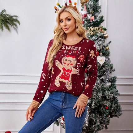 Foreign Trade Amazon Casual Christmas Sweater Women's Autumn and Winter sweater Gingerbread Man Pattern Long Sleeve Pullover Sweater