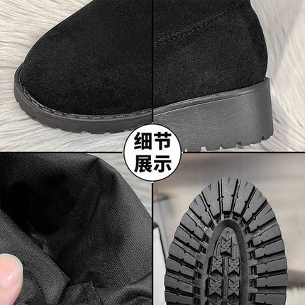 Over-the-knee boots women's plus size stitching high boots 2024 autumn and winter black suede elastic boots suede thick heel thin boots