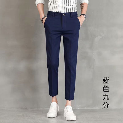Summer Cropped Pants for Men, Korean Style Trendy Black Casual Pants, Thin Drapey Suit Pants, Slim Fit Tapered Dress Pants for Men
