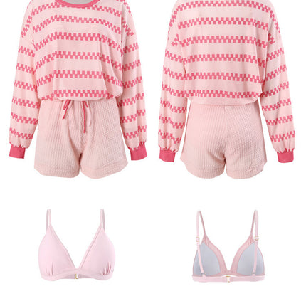 2024 new swimsuit women's split four-piece suit belly covering slimming gathered small chest South Korea ins style Hot Spring