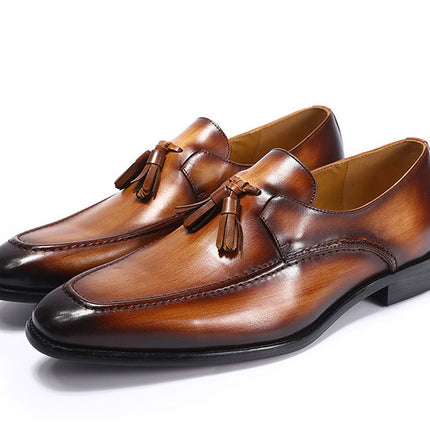Brand Same Style Small Square Head Tassel Loafers Men's Genuine Leather Shoes Business Dress Men's Shoes Wedding Banquet Shoes
