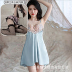 Lake blue individual suspenders + black three-dimensional stockings / M( 35-47.5kg )