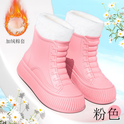 Cross-Border Rain Boots, Winter Velvet Warm Water Shoes, Women's Fashionable Short Rain Boots, Car Wash Kitchen Non-Slip Waterproof Rubber Shoes