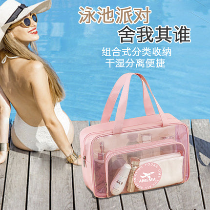 Cross-border PVC Wash Bag Portable Shoulder Dry and Wet Separation Bag Swimming Fitness Bath Bag Waterproof Makeup Storage Bag