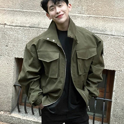Army Green Light Cavalry Jacket Men's Spring & Fall Handsome American Flight Suit Short Silhouette Stand-Up Collar Baseball Uniform