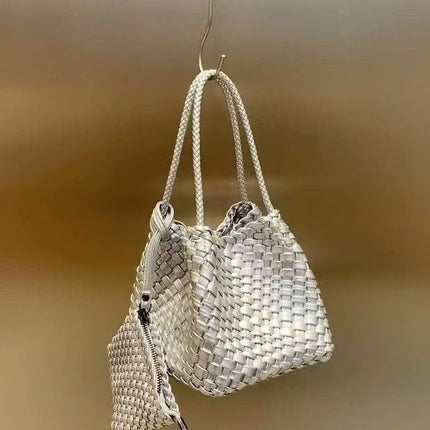 PU Woven Dice Mini Bucket Bag Women / Mini Sac Seau Tressé Dés PU Femme
