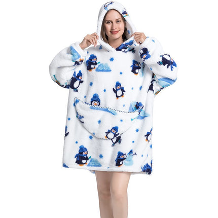 Cross-border New Printed Flannel Pullover Adult Cotton Velvet Lazy Clothing Cape Nightgown Warm Thickened Cold-proof Clothing