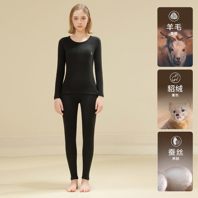 Winter constant temperature self-heating thermal suit double-sided brushed velvet underwear women's patch autumn clothes long pants suit