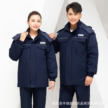 Winter work clothes cotton-padded jacket men's work clothes cotton-padded coat men's fleece-lined thickened warm cold-proof zipper cotton-padded three-open clothes