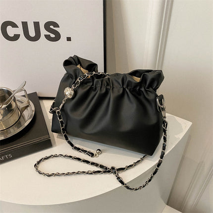 High-End Cross-Body Pleated Niche Mobile Phone Bag Mini Small Bag for Women 2025 New Soft Leather White Bucket Bag