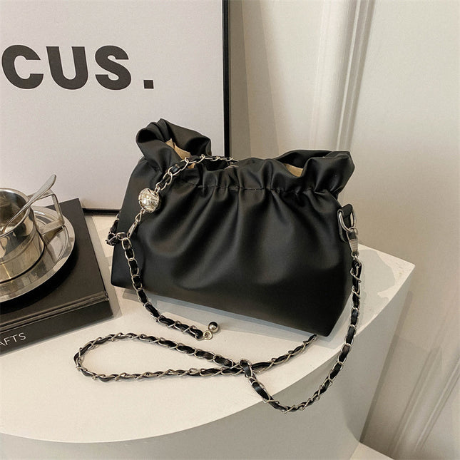 High-End Cross-Body Pleated Niche Mobile Phone Bag Mini Small Bag for Women 2025 New Soft Leather White Bucket Bag