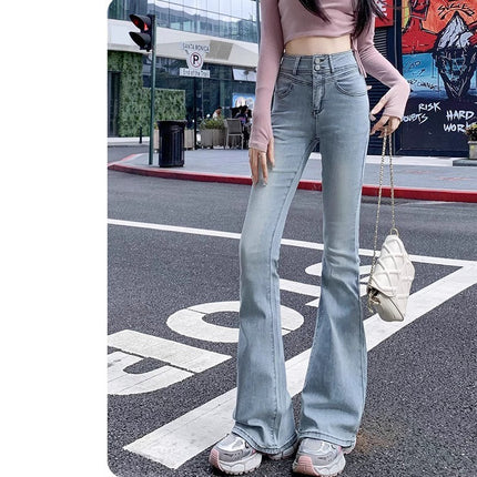 New Chinese Style National Style Slimmer Jeans Women's Trendy All-match High Waist Slim-fit Bow Lace Design Flared Pants