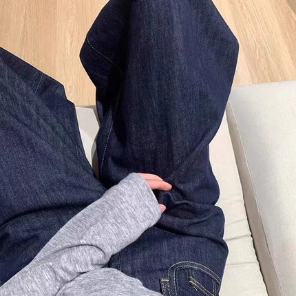 American Retro Loose Wide-Leg Jeans for Women, Spring Plus-Size High-Waisted Slimming Drape Floor-Length Versatile Straight Pants