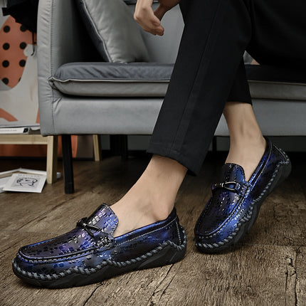 Cross-Border Hot-Selling Spring and Summer New Products Hand-Stitched Casual Men's Shoes Fashionable Soft Sole Versatile Breathable Genuine Leather Beanie Shoes