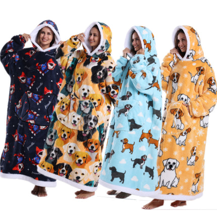 A generation of winter clothing lazy printed hoodie thickened and lengthened adult couples nightgown tk labeling cross-border
