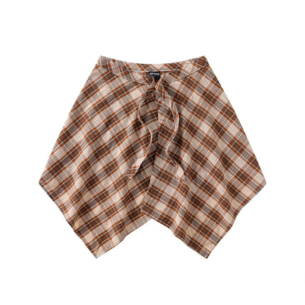 A generation of hair folding artifact color plaid fart curtain one-piece lace-up high street irregular hem Joker skirt