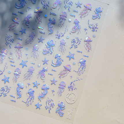 Shell Light Jellyfish Seahorse Nail Art Sticker Embossed New 5D Stereo 3D Dream Shell Ocean Nail Sticker