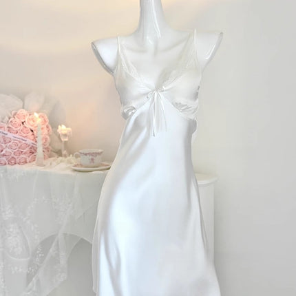 French-Style Ice Silk Women's Nightgown 2025 New Summer Pure Desire Style Camisole Nightdress Sexy Loungewear with Chest Pads