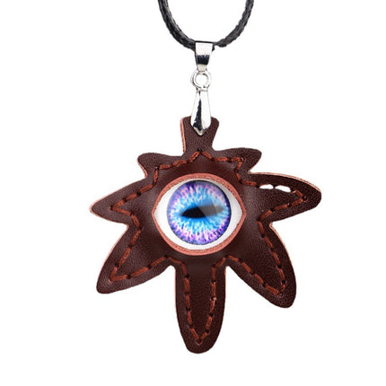 Yiwu foreign trade Europe and the United States cross-border supply retro personality maple leaf eye pendant wax rope adjustable necklace men's jewelry
