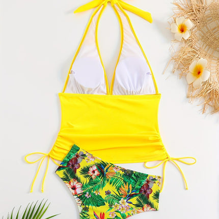 2025 European and American High-end Swimsuit Women's Foreign Trade Split Bikini Pure Desire High Waist Neck Strap Amazon Swimsuit