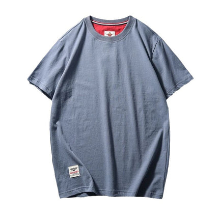 Simple trend 220 grams of technology sanding heavy industry wash cotton solid color round neck pullover base shirt lovers short sleeve