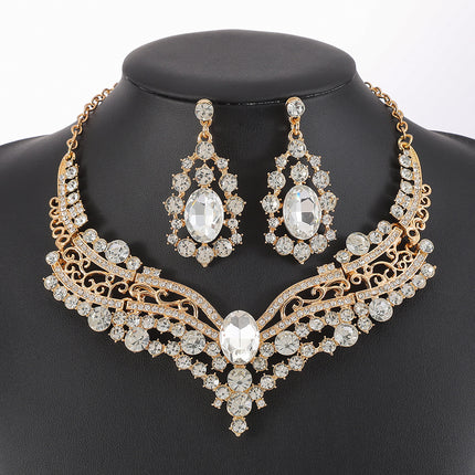 European and American Export Jewelry Bridal Jewelry Accessories Necklace Earrings Set Live Performance Crystal V-Shaped Clavicle Chain for Women