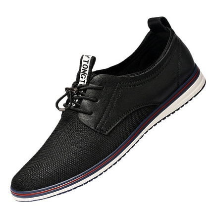 Round toe cowhide + mesh casual shoes sports style casual shoes breathable flat heel mesh shoes men's sports shoes