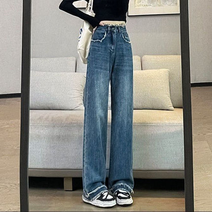 light blue Rust Jeans Women's Spring and Autumn New Arrival chubby girl Loose Slimming All-Match Wide-Leg Trendy Long Pants Drain Straight Pants