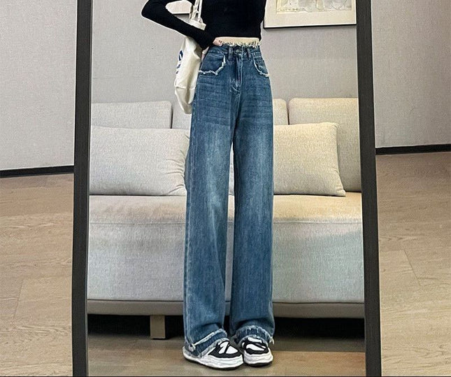light blue Rust Jeans Women's Spring and Autumn New Arrival chubby girl Loose Slimming All-Match Wide-Leg Trendy Long Pants Drain Straight Pants