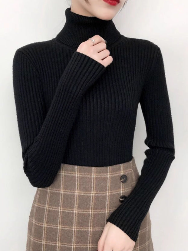 Factory direct turtleneck sweater women's autumn and winter all-match inner slim fit slim top black fashion knitted base shirt