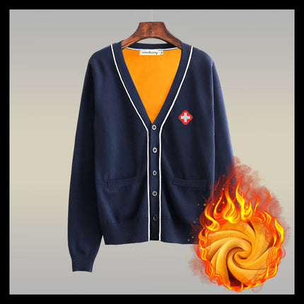 Cotton Nurse Sweater Women's Thickened Coat Cardigan Nurse Overalls Outer Wear Xizang Blue Doctor's Duty Sweater