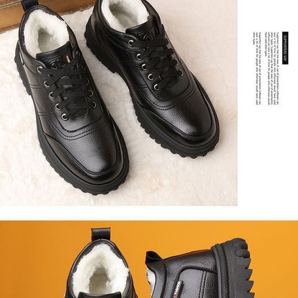 Genuine Leather leather broken size leak-picking men's cotton shoes dad shoes winter fleece-lined warm cotton leather shoes men's high-top cotton shoes