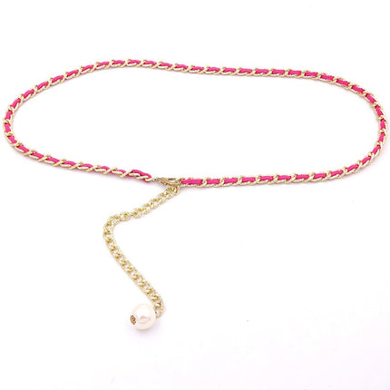 Korean style versatile metal thin waist chain women's skirt decorative pearl belt sweet lady decorative belt
