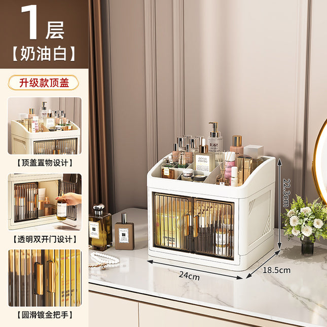 Cross-border Acrylic Folding Cosmetic Storage Box Multi-layer Double Door Desktop Dustproof Desk Storage Box