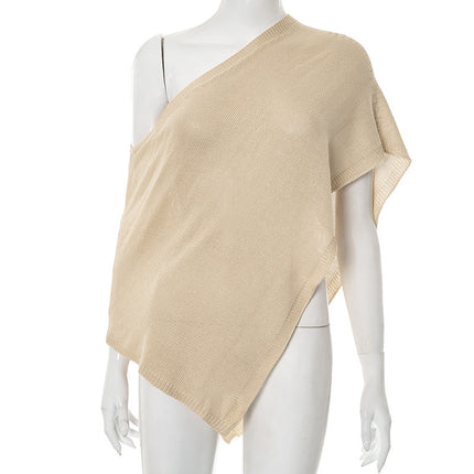 European and American Cross-Border New Women's Solid Color Off-Shoulder Sheer Blouse Fashion Casual Beach Vacation Comfortable Sexy Top